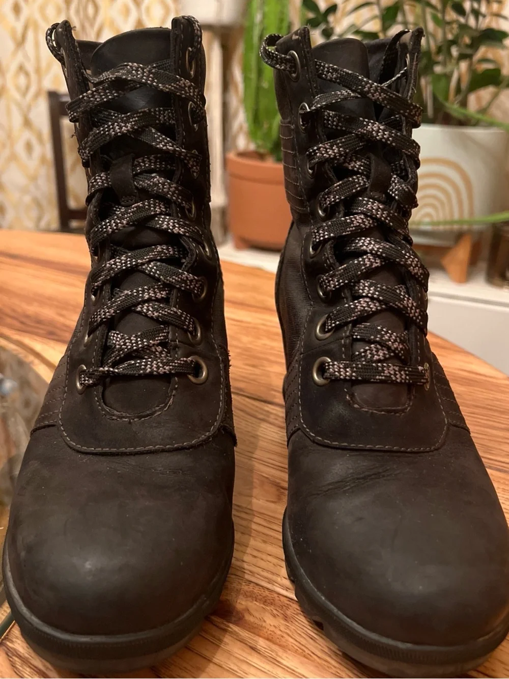 Sorel PDX Lace Up Wedge Boots Lexie Wedge 9.5 Black Leather waterproof